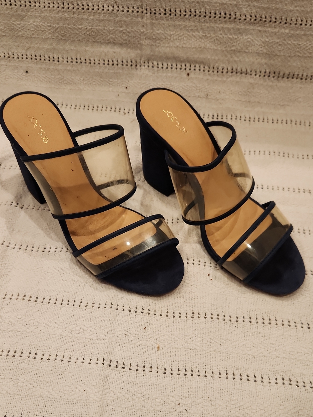Joe's Jeans Navy Block Heel Sandals with Clear Straps